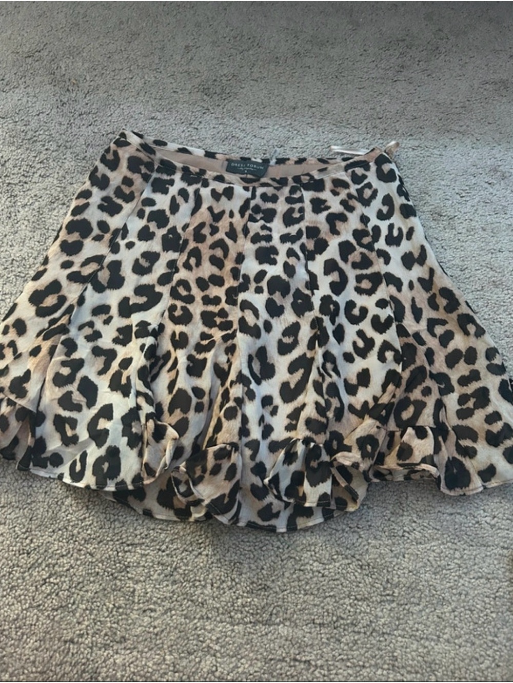 Leopard Print Ruffle Hem Skirt - Beige/Black